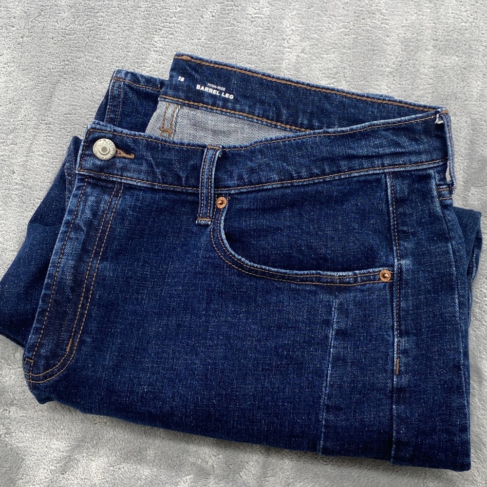 Old Navy Womens High-Rise Barrel Leg Jeans Dark Wash Indigo Size 18